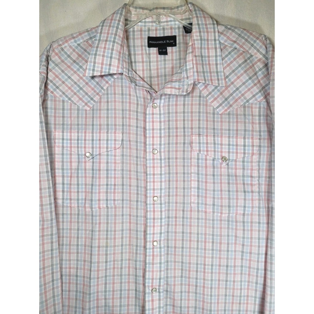 Panhandle Slim Western Shirt Mens Size 17/37 Plaid Long‎ Sleeve Snap